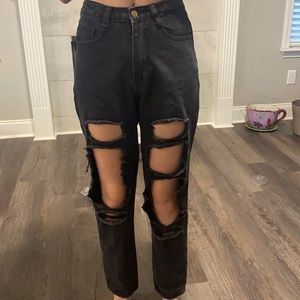 distressed wide leg jeans